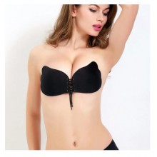 Бюстгальтер без бретелей Invisible Fly Bra Lid силиконовый невидимый с эффектом Push UpЧерный