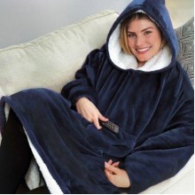 Толстовка двостороння халат з капюшоном і рукавами Huggle Hoodie One Size Синій Толстовка двостороння халат з капюшоном і рукавами Huggle Hoodie One Size Синій